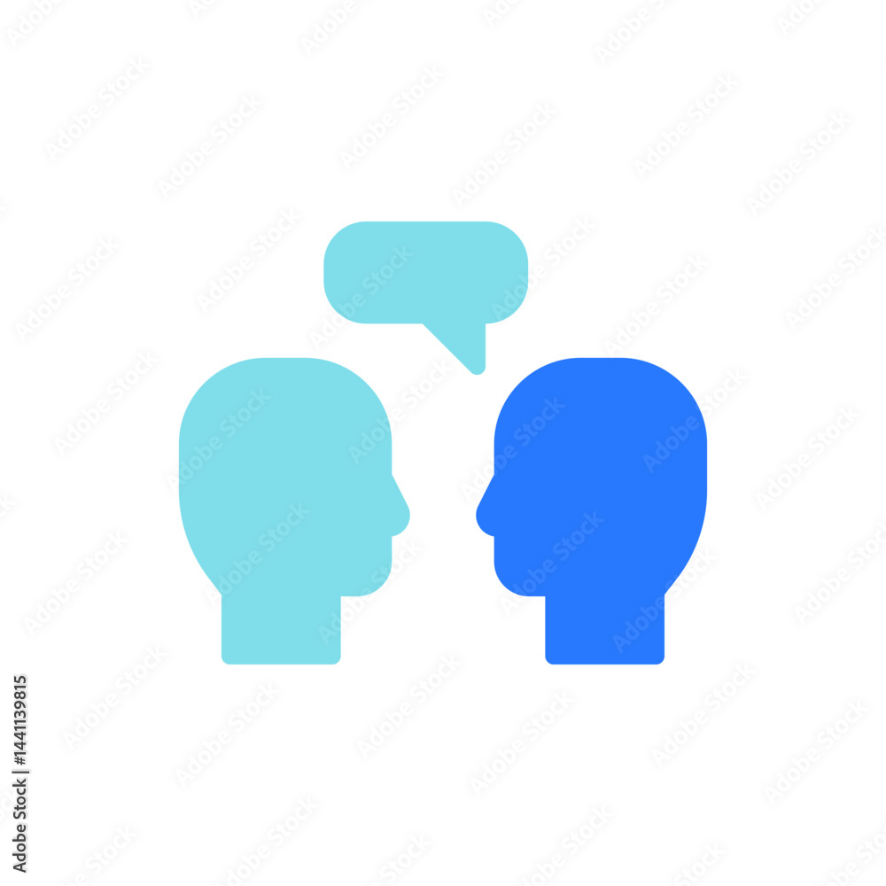 Illustration of Two Silhouetted Heads Engaged in Conversation Representing Team Work and Business Collaboration Icon Illustration of Two Silhouetted Heads Engaged in Conversation Representing Team Work and Business Collaboration Icon