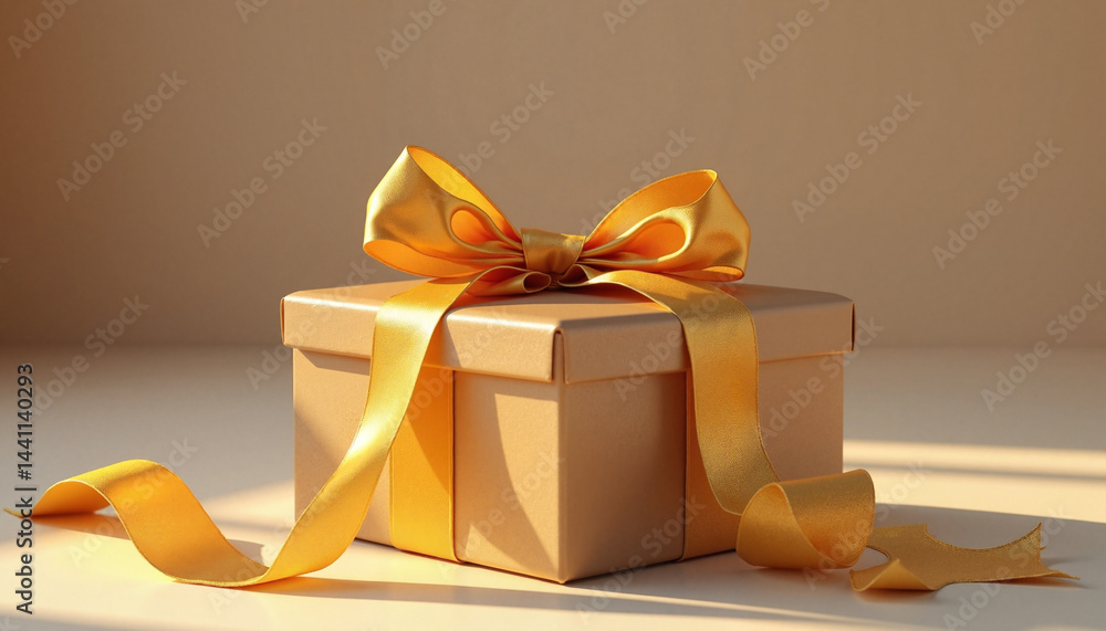 Gift box with yellow ribbon against a soft background, Golden Bow, Black Friday