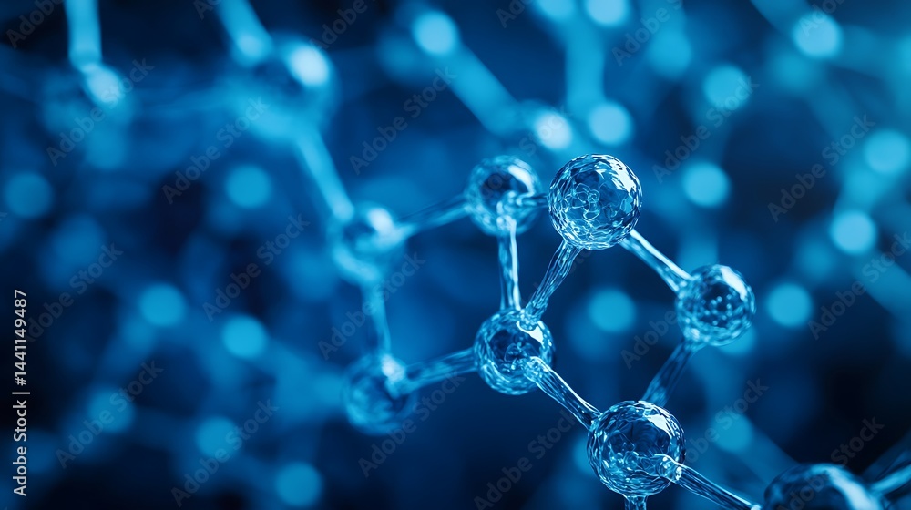 Close-up of a blue molecular structure with blurred bokeh background Close-up of a blue molecular structure with blurred bokeh background