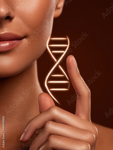 Woman holding a DNA helix, symbolizing genetics and beauty.