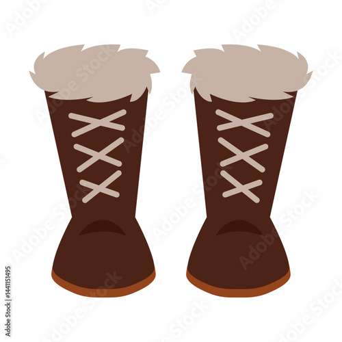 Brown winter boots with fur trim. Vector