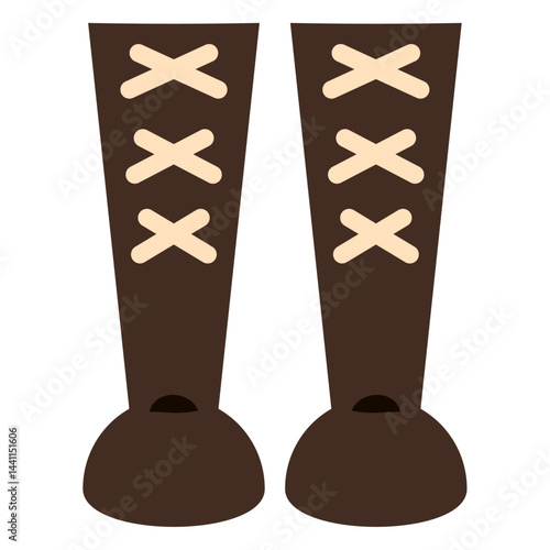 Brown boots with lacing detail. Vector