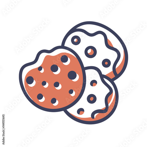 Cookie icon with chocolate chips, colorful design, for desserts and treats