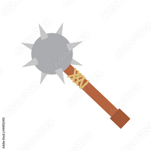Spiked mace with wooden handle. Vector