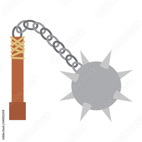 Medieval flail with spiked ball. Vector