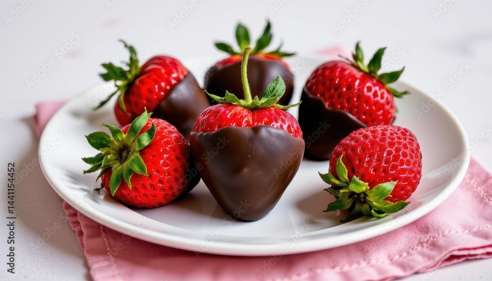 Chocolate-covered strawberries on a white plate Chocolate-covered strawberries on a white plate