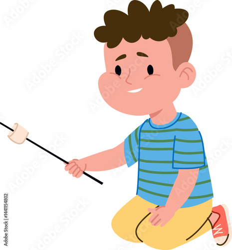 Child Roasting Marshmallow Cartoon