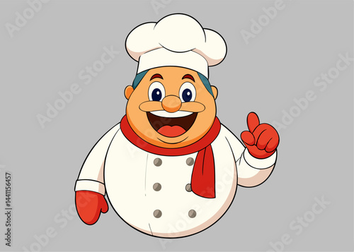 Cheerful Chef: A cartoon chef, radiating positivity and expertise, stands poised with a friendly gesture, ready to create culinary delights. 