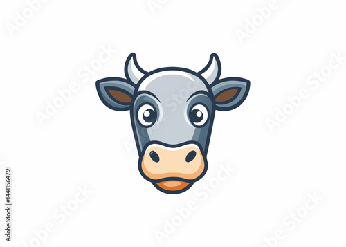 Cow's Gentle Gaze: A delightful cartoon depiction of a cow's face, radiating innocence and simplicity with its round eyes and gentle demeanor. 