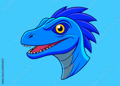 Blue Raptor Cartoon Illustration: This vibrant blue raptor cartoon, against a bright blue background, is a great mascot logo for any sports team.