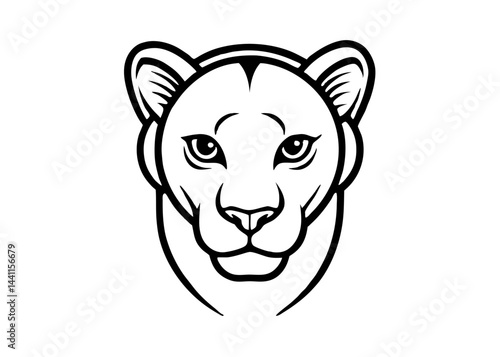 Lioness face sketch: A dignified lioness gazes forward with poise in a detailed black and white illustration, embodying power and regality. 