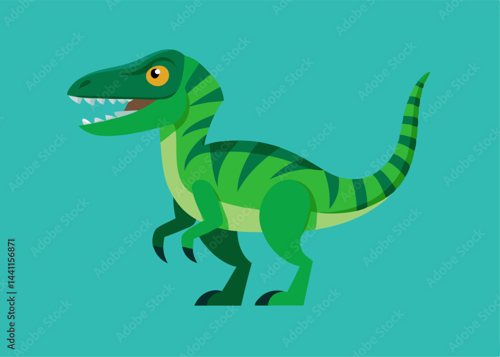 Obraz premium Green Raptor Icon: A vibrant illustration of a green raptor, captured in a dynamic pose against a bold backdrop, showcasing the essence of prehistoric power.