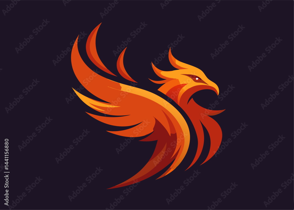 Obraz premium Phoenix Symbol of Rebirth: A vibrant illustration showcases the legendary phoenix, a symbol of rebirth and renewal. The fiery bird, with its wings spread, soars with dynamic energy.
