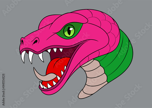 Serpent's Gaze: A vibrant, artistically rendered illustration of a snake's head, exuding both a captivating allure and subtle menace through its piercing eyes and striking color palette.