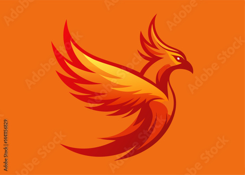 Phoenix Arising: A dynamic illustration showcases a fiery phoenix, its wings spread wide against a warm orange background, symbolizing rebirth and strength.