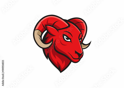 Bold Ram Illustration: A fierce ram, rendered in bold vector graphics, embodying strength and resilience with its crimson coat and imposing horns.