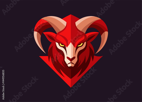 Majestic Ram Icon: A stylized illustration of a formidable ram, rendered in vibrant red hues against a dark backdrop, showcasing strength and determination.
