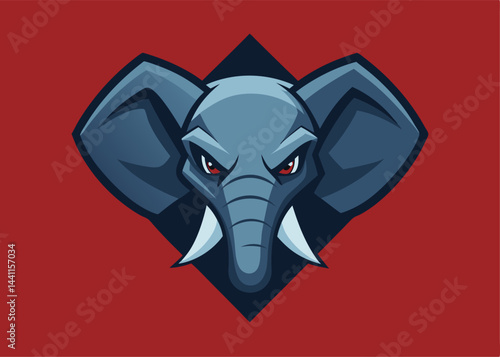 Enraged Elephant Icon: A bold graphic illustration of a fierce elephant, showcasing its determined gaze and imposing tusks against a striking background. 