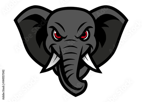 Elephant Mascot Illustration: A fierce and imposing elephant mascot, with a determined gaze and formidable tusks, stands as a symbol of strength and resilience in a bold illustration style. 