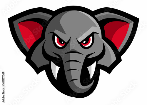 Aggressive Elephant Face Illustration: A fierce illustration of an elephant's face, its eyes narrowed in a display of strength, exuding an air of power, perfect for conveying courage and fortitude.