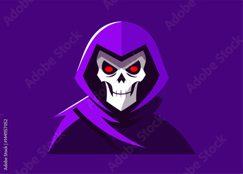 Sinister Portrait: A chilling portrayal of a spectral figure, cloaked in shadow, with glowing crimson eyes and a skeletal face, evoking a sense of dread and mystery.