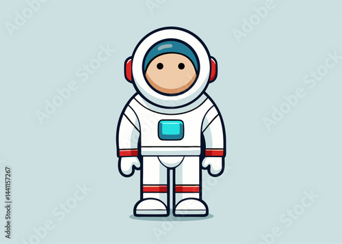 Astronaut in Space Suit: A detailed cartoon illustration showcases an astronaut, clad in a pristine white space suit, embodying the spirit of exploration and the vastness of space.