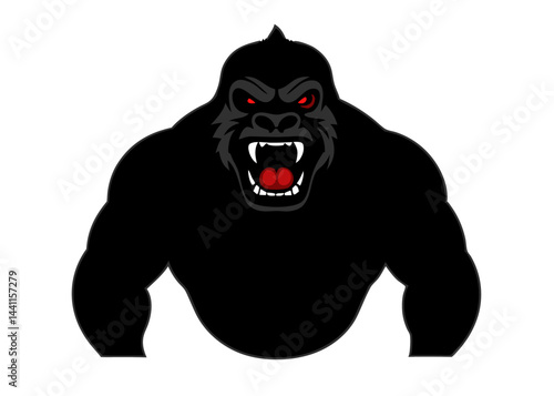Fierce Gorilla Silhouette: A powerful, bold gorilla silhouette showcasing an enraged expression with open mouth, red eyes. perfect for expressing intensity or danger.