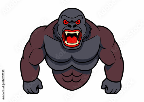 Enraged Gorilla in Full Fury: A formidable gorilla bares its teeth in a display of anger, showcasing the raw power and untamed spirit. This illustration captures the intensity.
