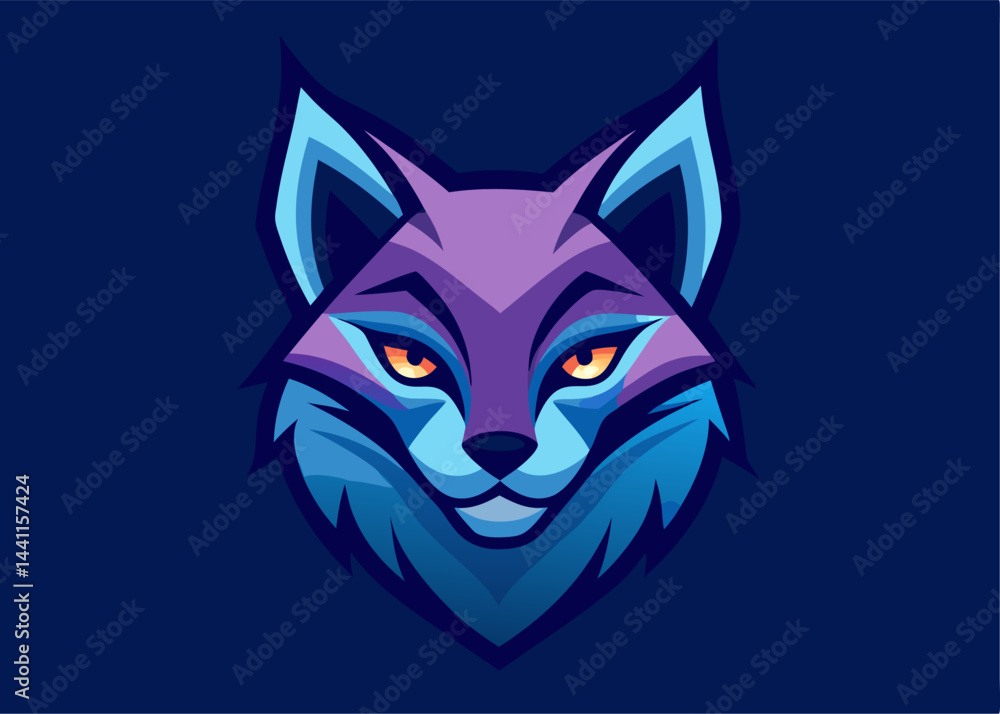 Fototapeta premium Mystical Fox Illustration: A striking illustration of a fox face, showcasing a stylized, geometric design in captivating hues, with an air of mystery and sophistication. 