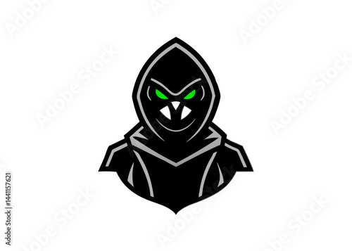Mysterious Silhouette: A menacing cloaked figure, radiating an aura of secrecy, looms against a stark backdrop, its glowing eyes hinting at an enigmatic presence.