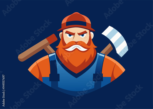 Strong Miner Portrait: A resolute miner, complete with a fiery beard and a steely gaze, stands ready.