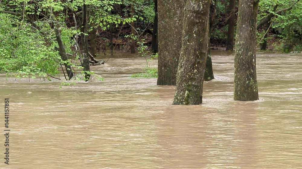 Flooding After Heavy Rains. River Overflow and Park Flooding. Disaster ...