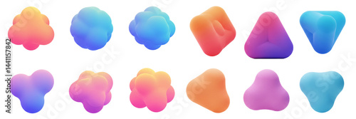 Abstract 3d gradient blob shapes collection png