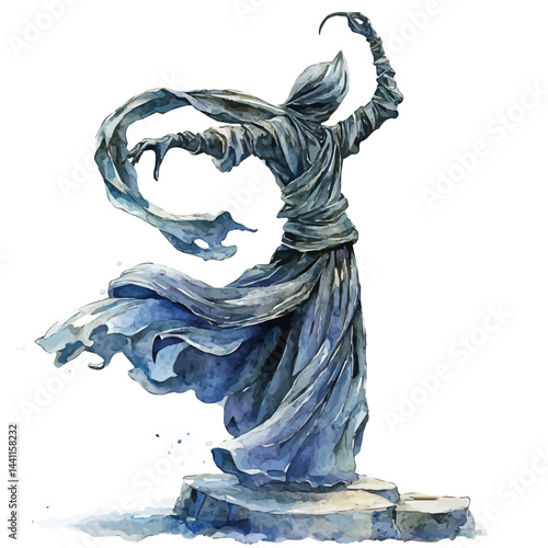 watercolor of Magical Statue Coming To Life, vector, isolated on a white background.