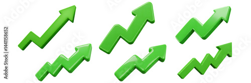 3d green arrow up set, growth and success concept png