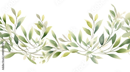 Elegant Light Green and Olive Branches Frame on White Background for Designs