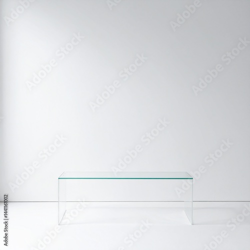 Wallpaper Mural クリーンな真っ白な空間に、透明感のあるクリアガラスのローテーブルがひとつ静かに佇み、シンプルで洗練されたミニマルな美しさを感じさせる情景

 Torontodigital.ca