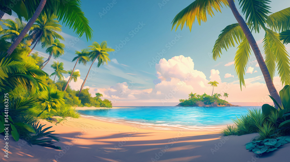 Obraz premium Beach exotic and tropical plants, holiday with sea and sun