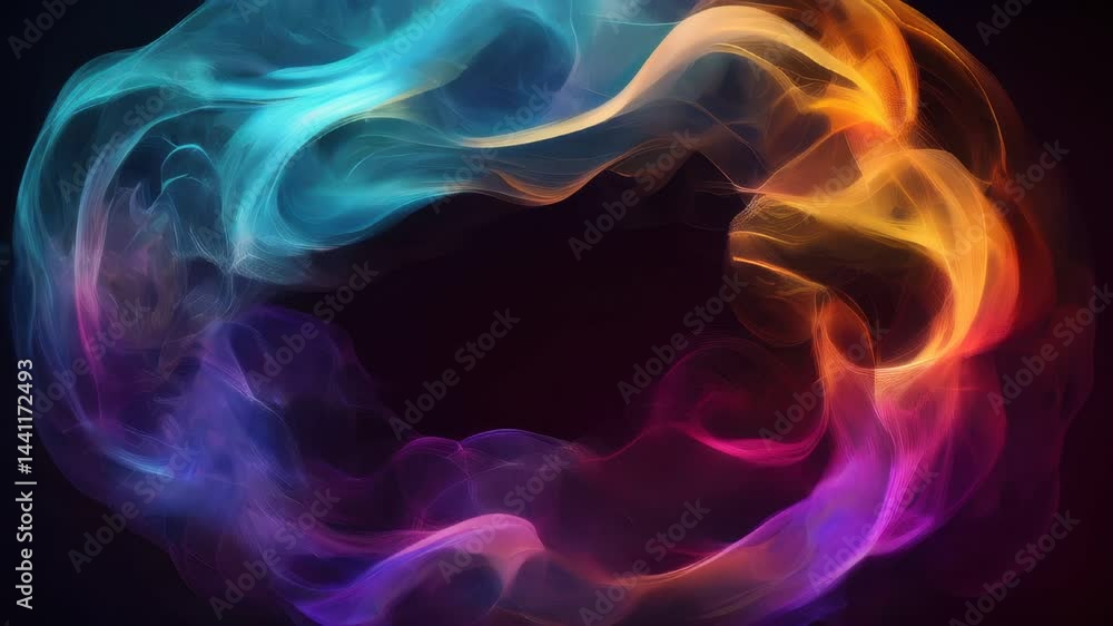Circular frame of colored smoke on a black background Circular frame of colored smoke on a black background