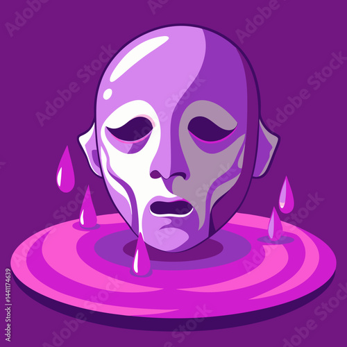 A purple mask with water flowing out, creating a striking visual effect.