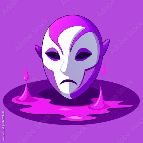 A purple mask with water flowing out, creating a striking visual effect.