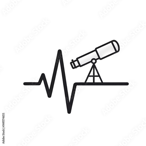 Innovative Telescope and Heartbeat Graphic: A Fusion of Science, Technology, and Health Monitoring in Conceptual Illustration for Education and Research