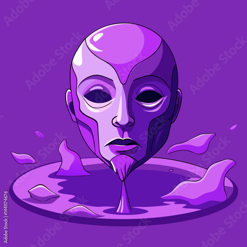 A purple mask with water flowing out, creating a striking visual effect.