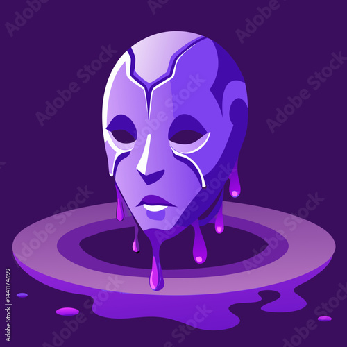 A purple mask with water flowing out, creating a striking visual effect.
