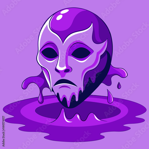 A purple mask with water flowing out, creating a striking visual effect.