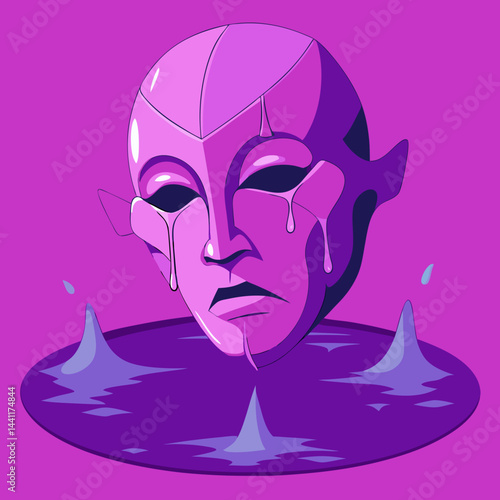 A purple mask with water flowing out, creating a striking visual effect.