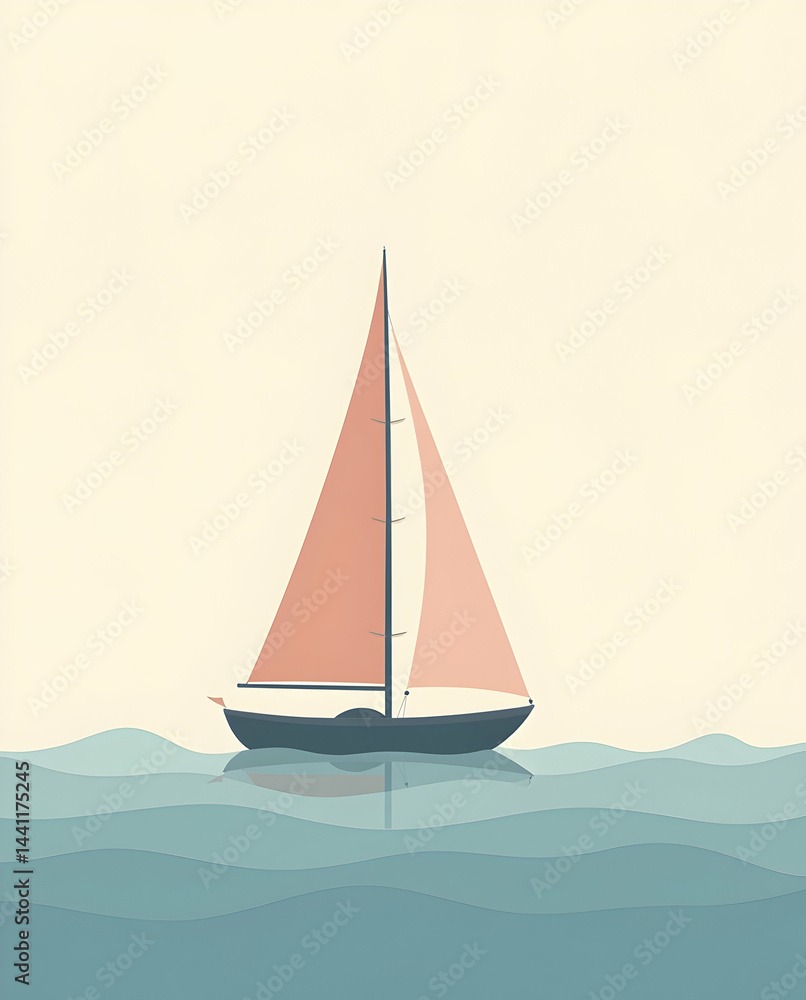 Minimalist Sailboat with Triangular Sail Minimalist Sailboat with Triangular Sail