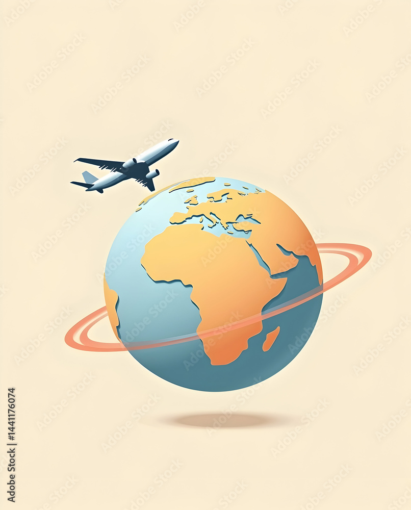 Fototapeta premium Small Globe with Airplane Circling
