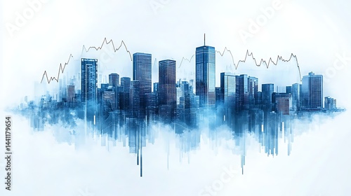 Wallpaper Mural Abstract cityscape with skyscrapers and sound wave elements in blue tones Torontodigital.ca
