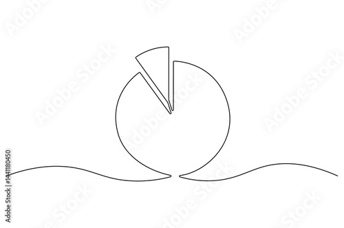 Continuous one line drawing of Pie chart. Single line drawing illustration of Diagram pie chart divided into segments. Business plan concept vector art. Doodle line illustration.